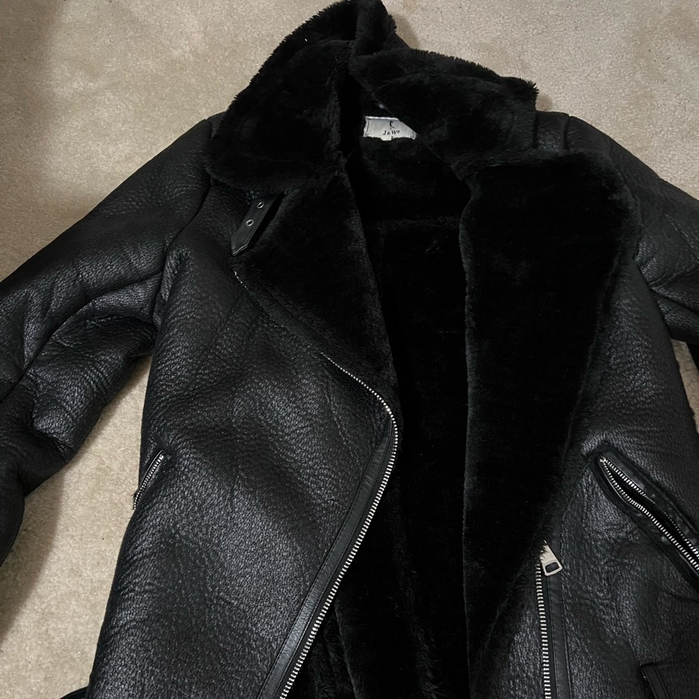 Black leather Fur inside jacket